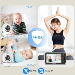 HelloBaby Baby Monitor, HB6550 with Camera and Night Vision, 5''Display with 30-Hour Battery, Pan-Tilt-Zoom Video Baby Monitor No WiFi, 2-Way Talk, Temperature, 8 Lullabies and 1000ft Range Black & White 5 Inch (1 Cam)