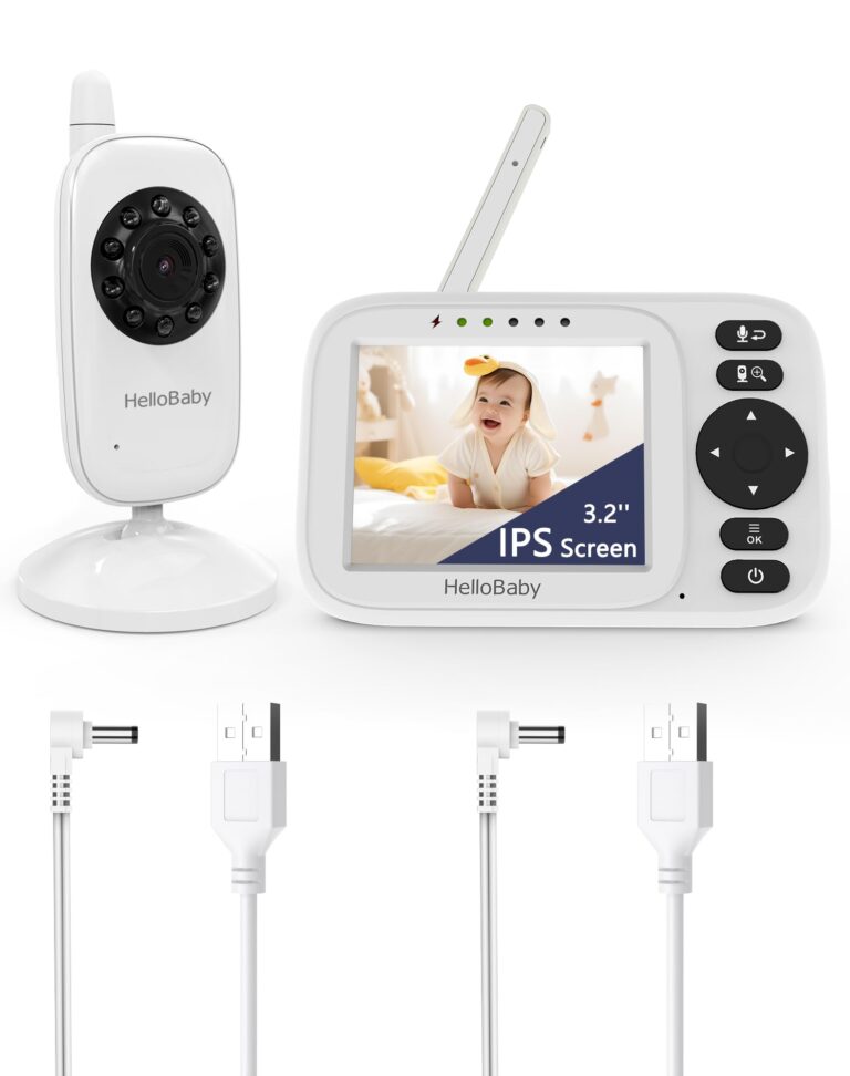 HelloBaby Baby Monitor with Camera and Night Vision, 3.2” Screen, No Wifi | USB Cable, Manually Adjustable Camera, 2-Way Talk, IR Night Vision, VOX Mode, 1000ft Range, Temperature Display, 8 Lullabies HB2438