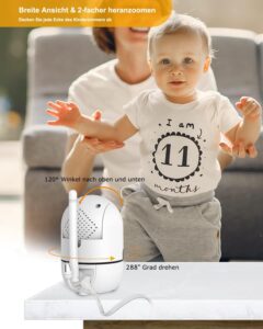 HelloBaby Baby Monitor,Upgrade Baby Monitor with Camera and Night Vision,No Wifi,355°/120° Remote Pan Tilt Camera 2x Zoom, ECO Mode,2-way talk,Up to 1000ft,Temperature 3.2 inch(White)