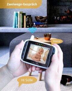 HelloBaby Baby Monitor,Upgrade Baby Monitor with Camera and Night Vision,No Wifi,355°/120° Remote Pan Tilt Camera 2x Zoom, ECO Mode,2-way talk,Up to 1000ft,Temperature 3.2 inch(White)