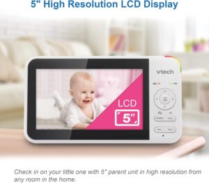 VTech VM924 Video Baby Monitor with Camera, Pan&Tilt, Baby Monitor with 5" LCD Screen,Up to 17 Hrs Battery Life,1.33x Zoom,Night Vision,300m Long Range,Soothing Sounds,2-Way Talk,Secured Transmission