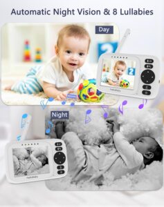 HelloBaby Baby Monitor with Camera and Night Vision, 3.2” Screen, No Wifi | USB Cable, Manually Adjustable Camera, 2-Way Talk, IR Night Vision, VOX Mode, 1000ft Range, Temperature Display, 8 Lullabies HB2438
